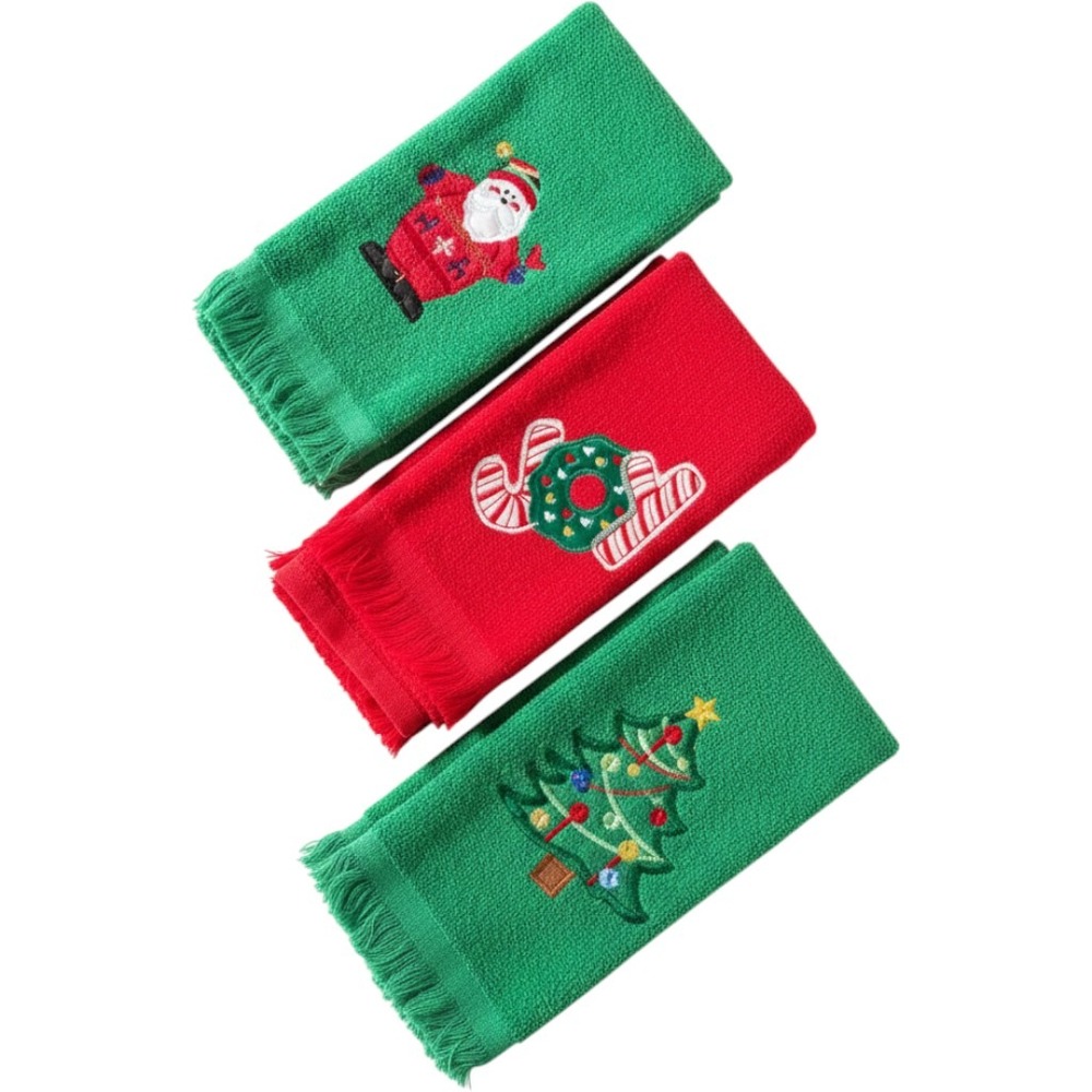 Vintage Christmas Hand Towel Set‎ 3 Embroidered Santa Tree Joy cottagecore retro